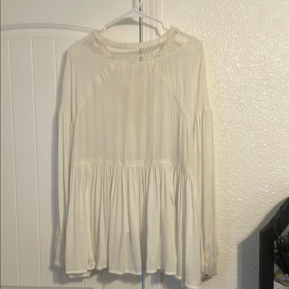 Free People Cream Long Sleeve Tie Front Blouse - Picture 5 of 5